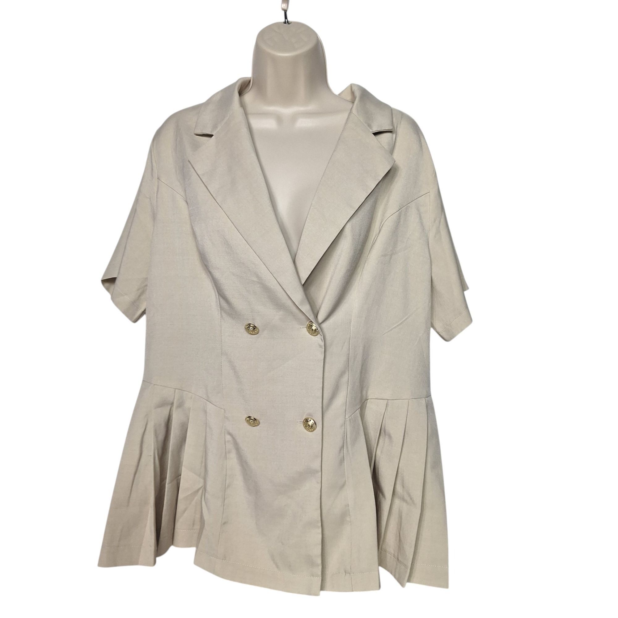 Shein SHEIN Curve Beige Peplum Blazer Short Sleeve Gold Button Coq Size XL / US 12-14 / IT 48-50 - 2 Thumbnail