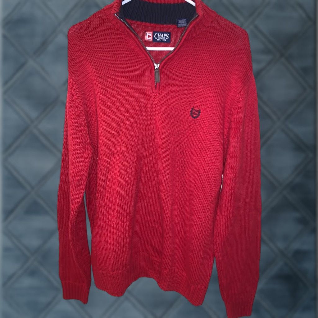 Chaps Chaps Sweater Mens M Red 1/4 Zip Pullover 100% Cotton Heavy Size US M / EU 48-50 / 2 - 1 Thumbnail