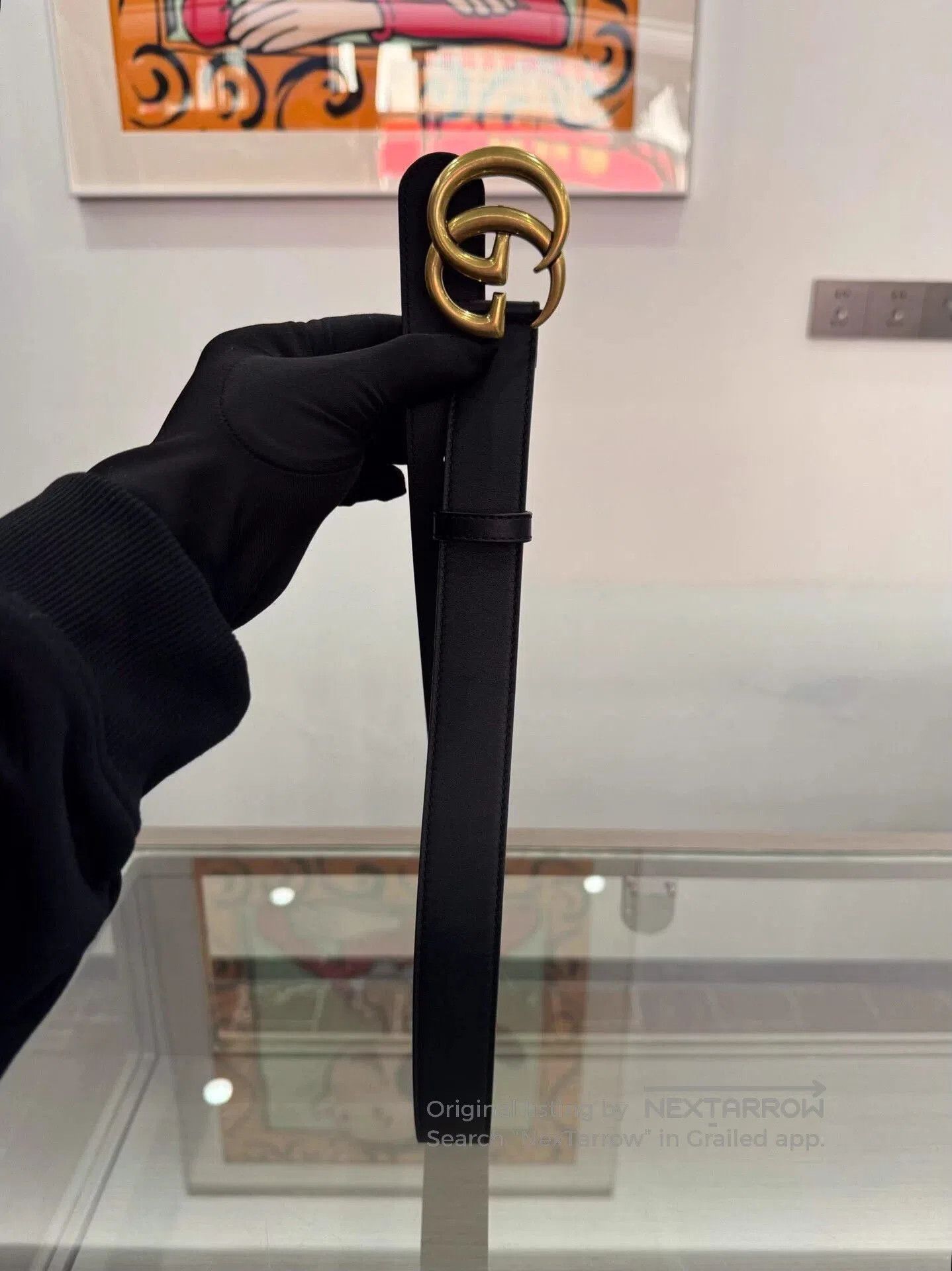 Gucci Black Leather Belt with Gold Interlocking Buckle. Size ONE SIZE - 3 Thumbnail