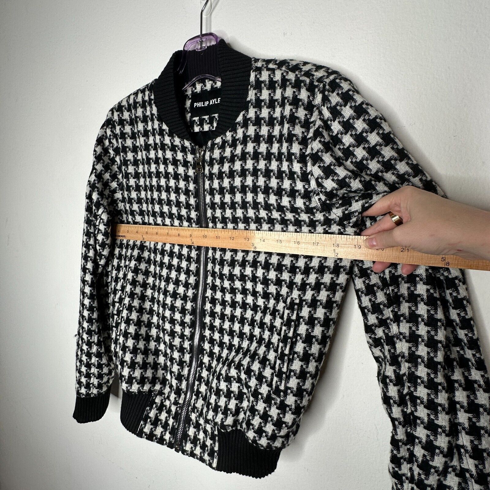 Louis Philippe Philip Ayler White Black Tweed Houndstooth Bomber Jacket M Size M / US 6-8 / IT 42-44 - 5 Thumbnail