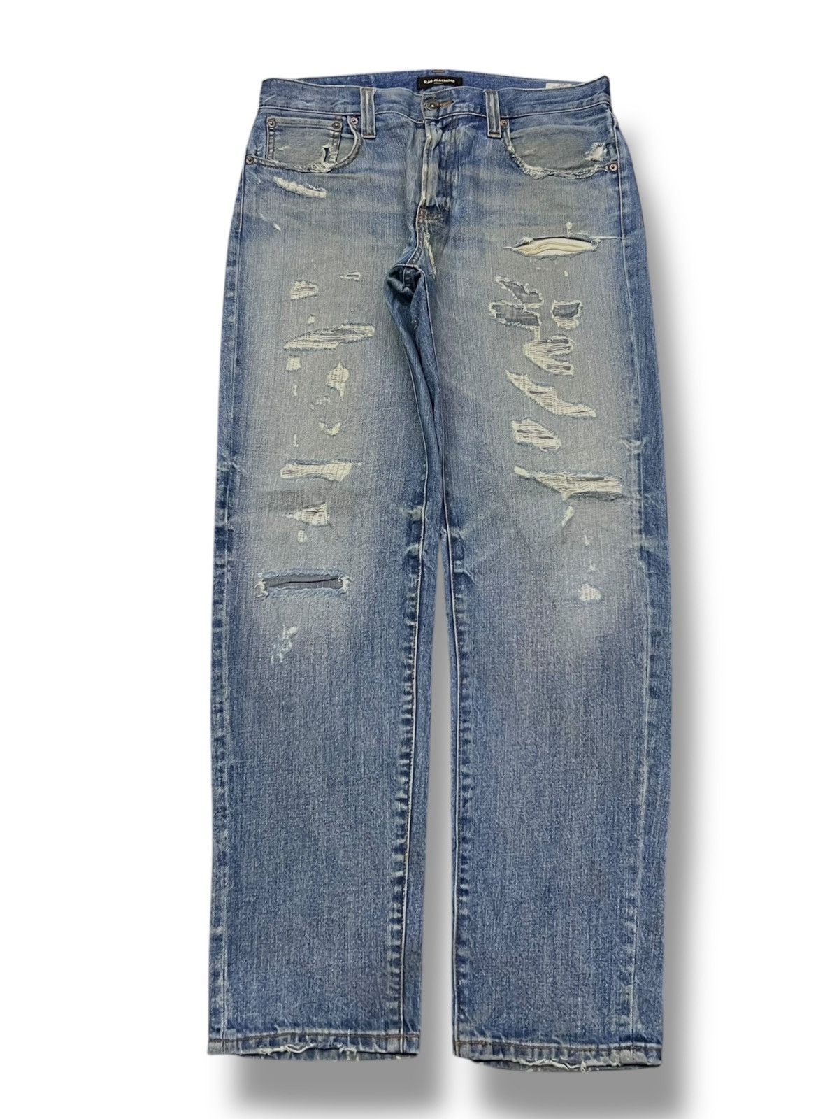 Japanese Brand Vintage Rag Machine - Faded Wash, Distressed Slim Denim Size US 33 - 2 Thumbnail