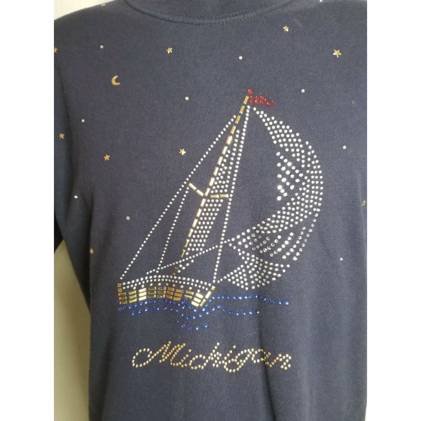 Gildan VINTAGE Mens L Michigan Studded Boat Souvenir Double Sided T-Shirt Blue Size US L / EU 52-54 / 3 - 2 Thumbnail