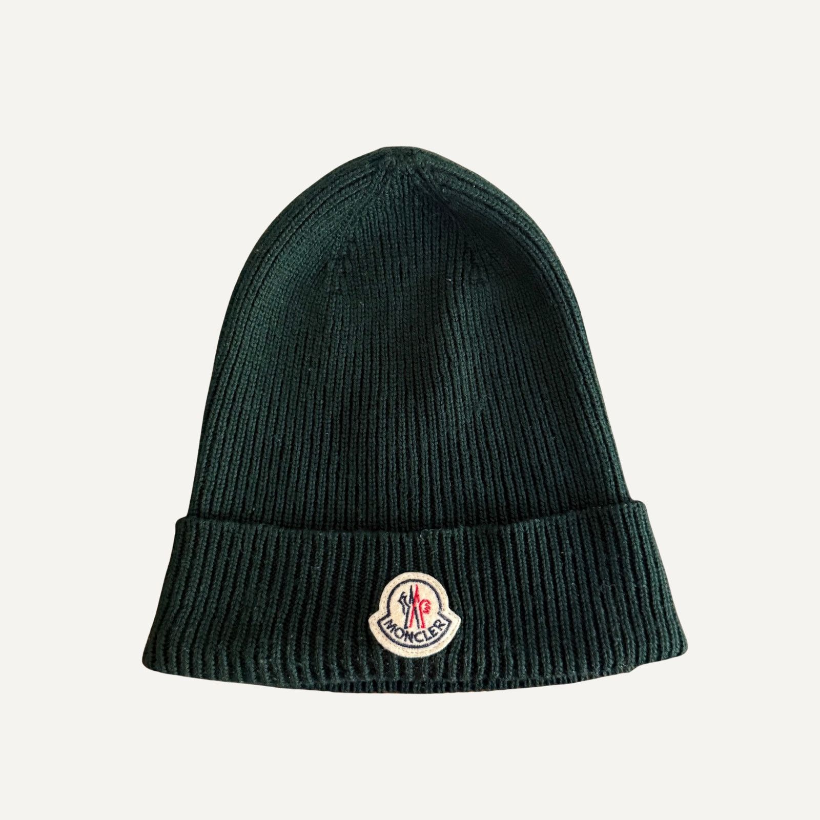 Pre-owned Moncler Size Os -  Knitted Wool Men's Logo Green Beanie