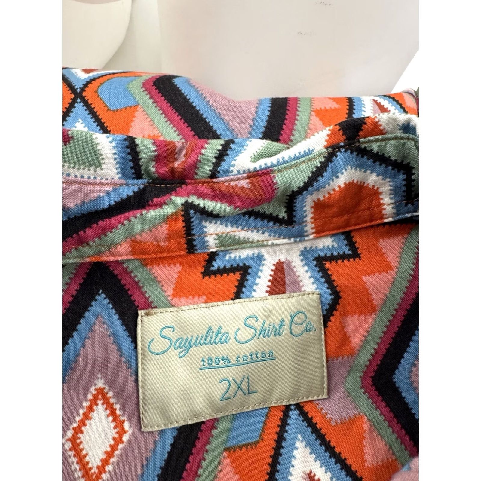 CO SAYULITA SHIRT CO AZTEC Southwestern Colorful XL / 2XL Shirt - EXCELLENT Shirt Men Short Sleeve Button-Up Multi Size US XXL / EU 58 / 5 - 4 Thumbnail