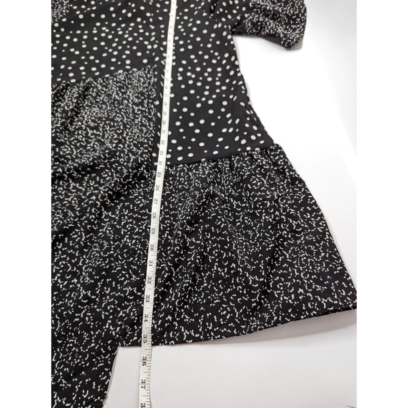 Vintage CAARA Womens Dress Millazo Black Polka Dot Short Sleeve Knee Length Casual Shift M Metro Size M / US 6-8 / IT 42-44 - 5 Thumbnail