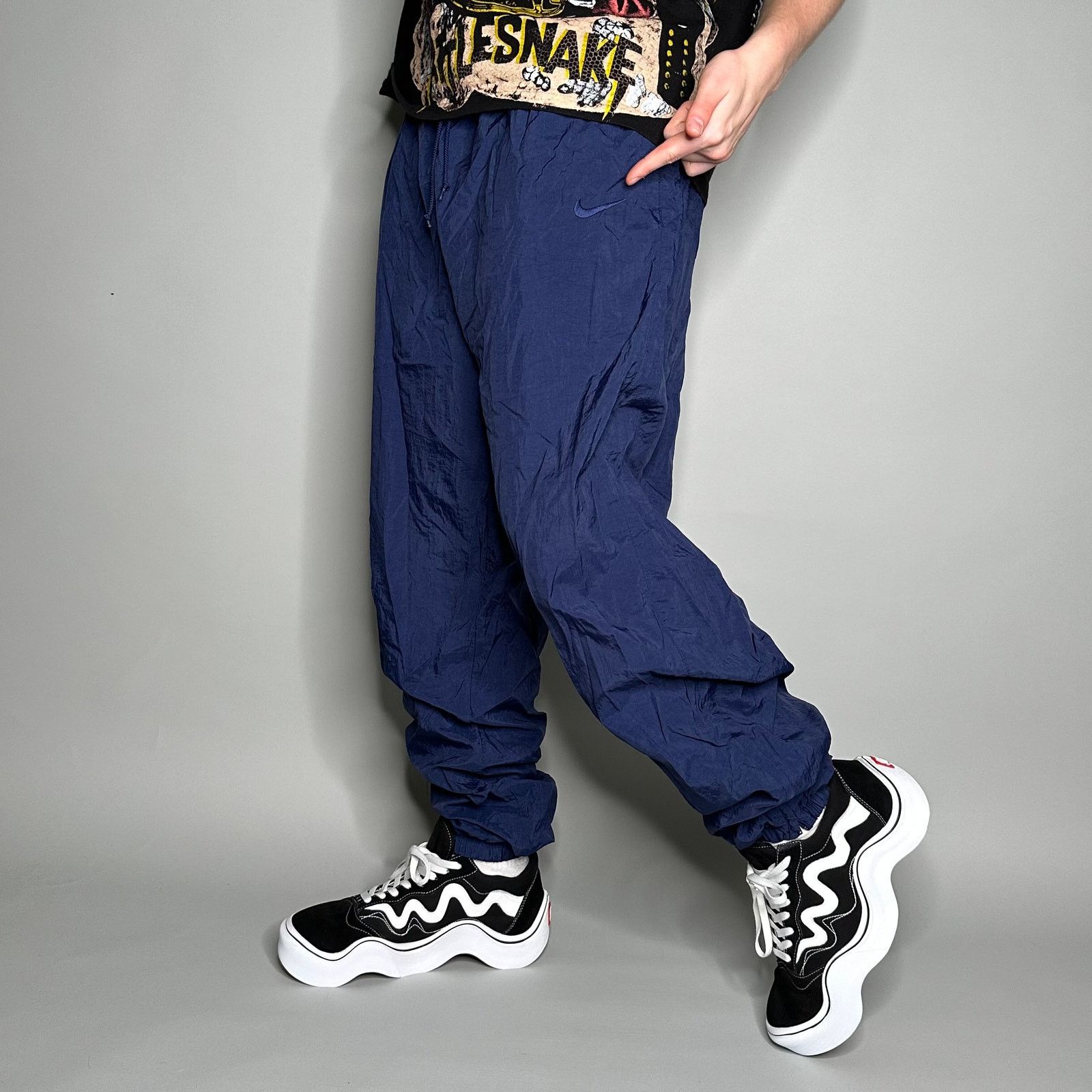 Vintage 90s Nike Track Pants Mens XL Navy Blue Nylon Joggers