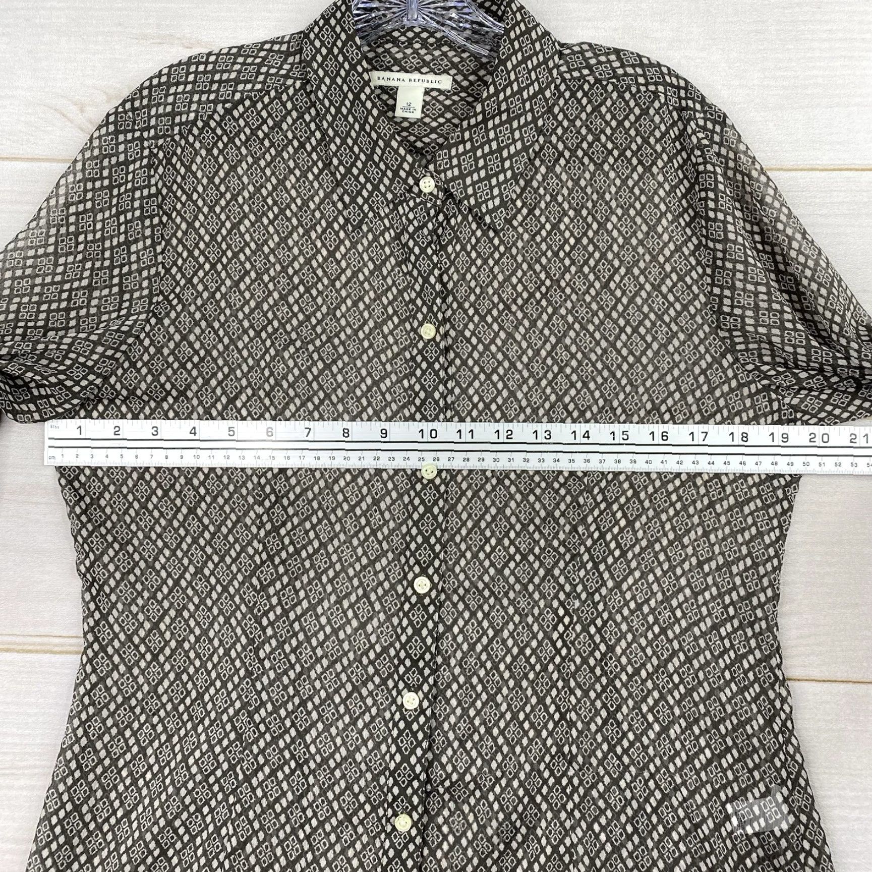 Banana Republic Banana Republic Top Womens 12 Brown Geometric Print Semi Sheer Long Sleeve Retro Size XL / US 12-14 / IT 48-50 - 6 Thumbnail