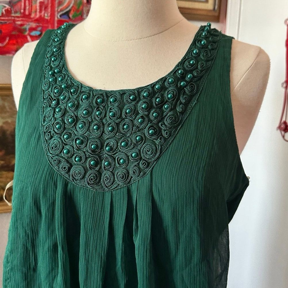 Forever 21 forever 21 green beaded tank top blouse Size L / US 10 / IT 46 - 2 Thumbnail