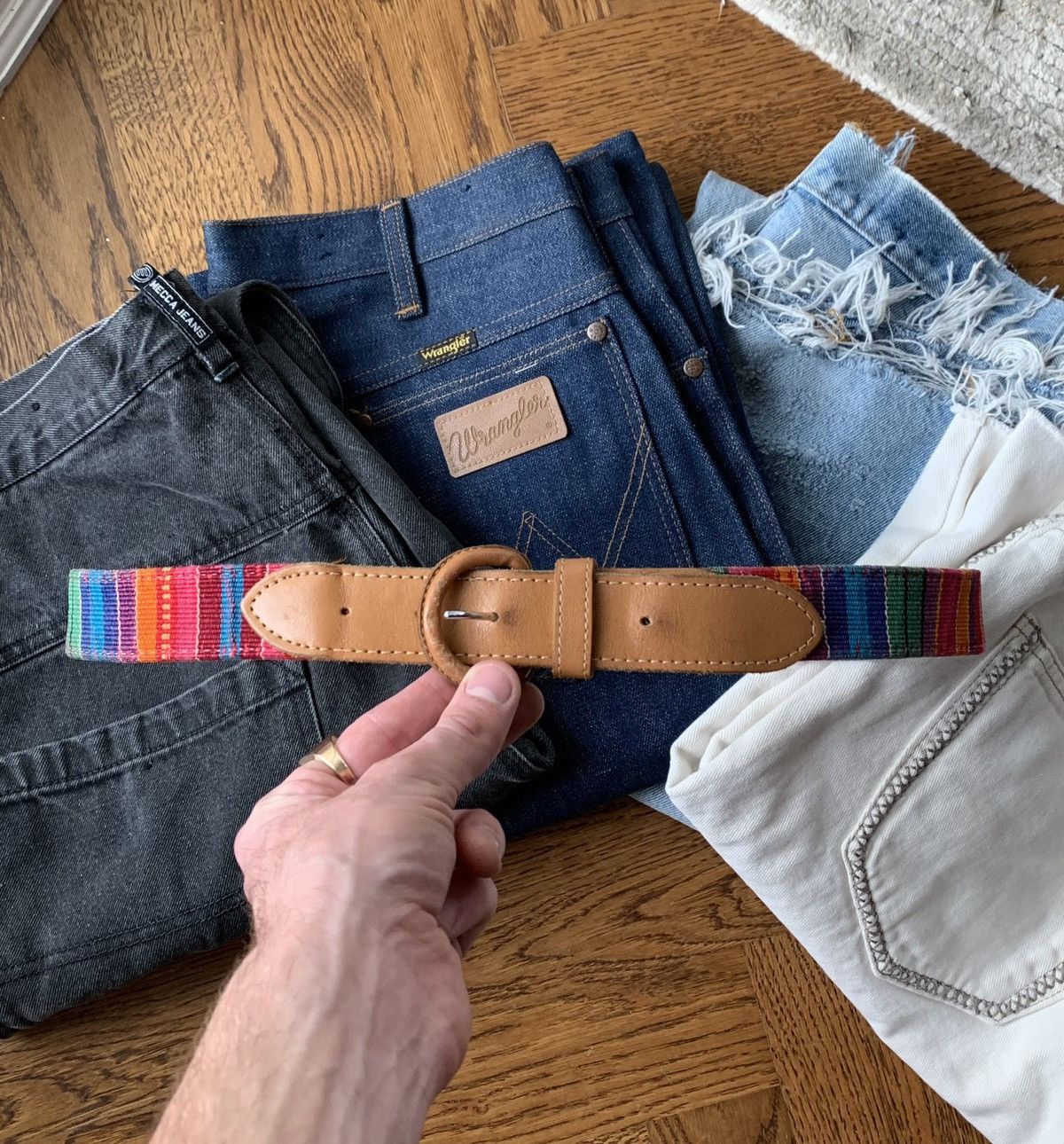 Japanese Brand × Vintage 90s Vintage Guatemala Fabric Belt Hippy Boho Rainbow XL USA Size ONE SIZE - 1 Thumbnail