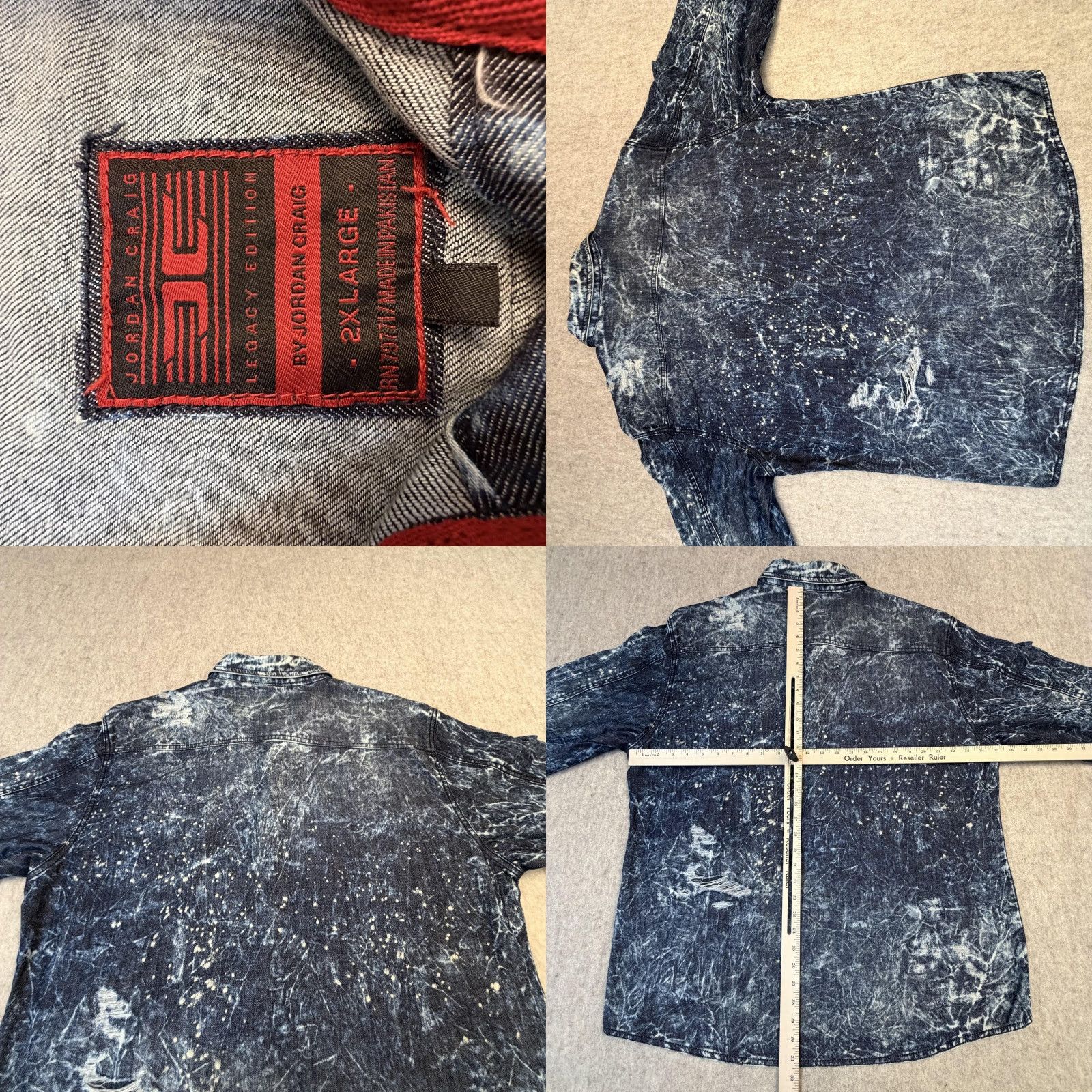Jordan Craig VINTAGE Jordan Craig Denim Shirt Mens 2XL Blue Legacy Acid Wash Distressed Splatter Size US XXL / EU 58 / 5 - 8 Thumbnail
