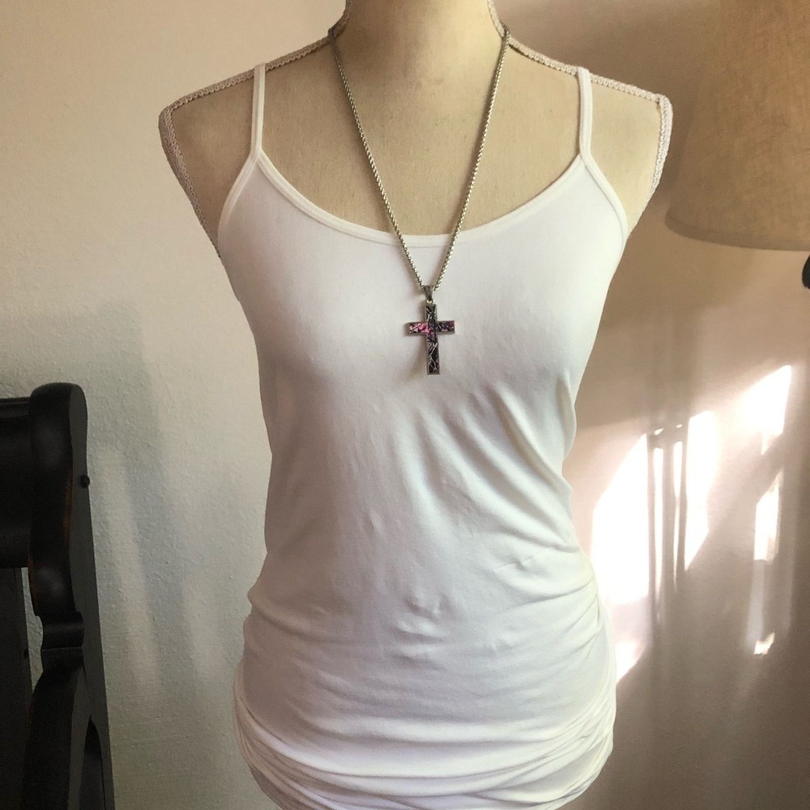 Jewelry Purple botanical print cross on chain necklace Size ONE SIZE - 4 Thumbnail