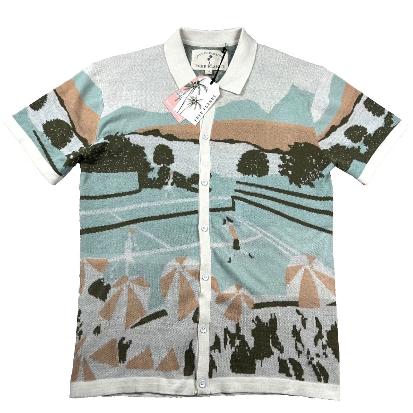 Vintage Free Planet Shirt Mens L Knit Polo Button Up Lost Paradise Tennis Beach Resort Size US L / EU 52-54 / 3 - 2 Thumbnail