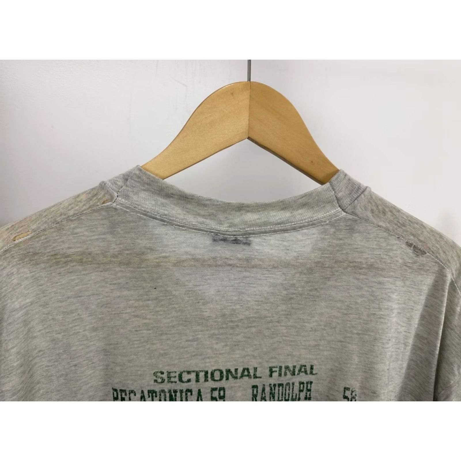 Fruit Of The Loom VtG State Champs 90s Paper Thin Burnout Super Worn WIP Work T-Shirt 2XL Gray Mens Shirt Distressed Grunge Workwear 90s Mens Size US XXL / EU 58 / 5 - 6 Thumbnail