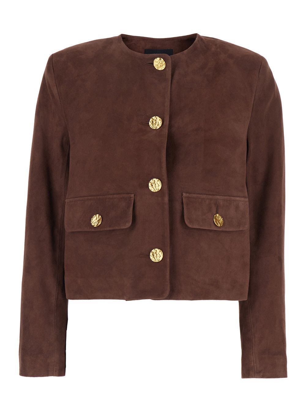 ARMA Lorenne Jacket with Round Neck and Applied Pockets on the Front in Brown Suede for Women Size M / US 6-8 / IT 42-44 - 1 Thumbnail