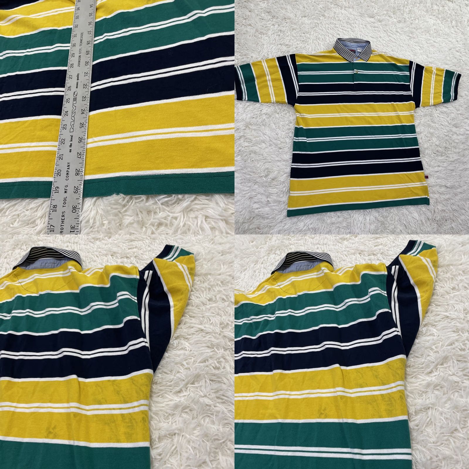 Bugle Boy VINTAGE Bugle Boy Polo Shirt Men XL Striped Green Yellow Blue Casual Streetwear 90s Grunge Stain Size US XL / EU 56 / 4 - 9 Thumbnail