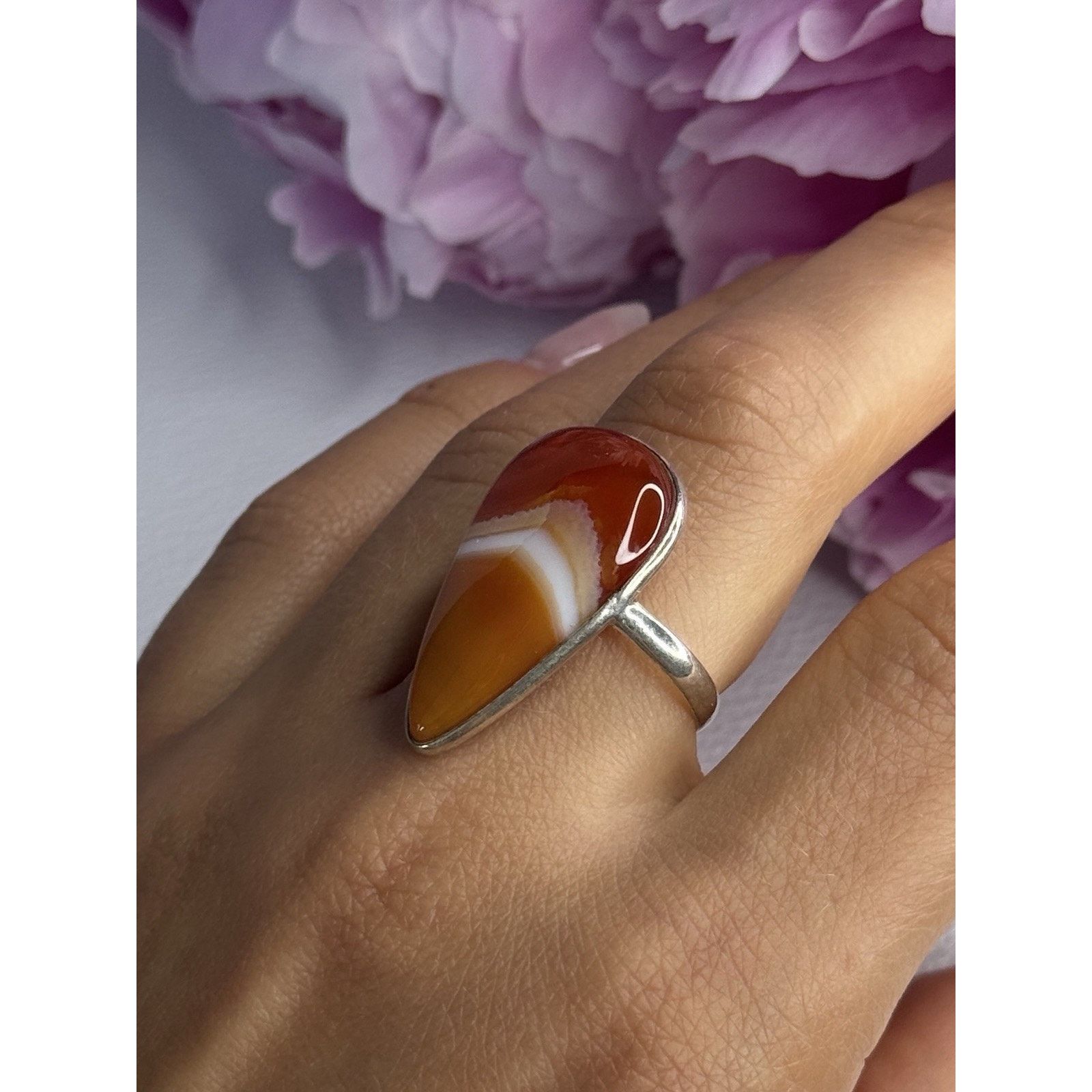 Jewelry 925 STERLING SILVER AGATE RING SIZE 7.5 Size ONE SIZE - 7 Thumbnail