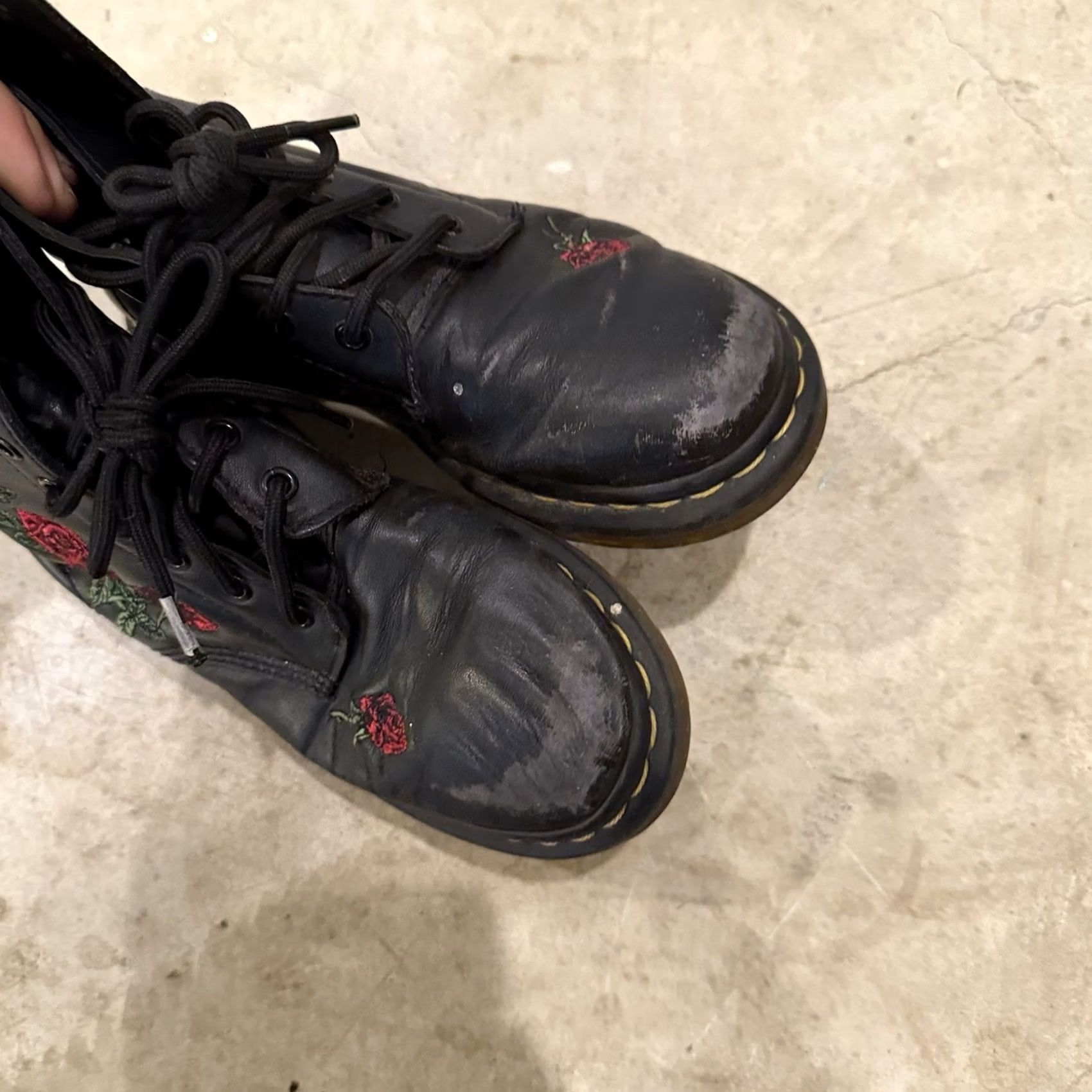Dr. Martens Dr. Martens 1460 Vonda EMBROIDERED Red Rose Flower Combat Boot Size 7 Black GOTH WOMEN Boots Size US 7 / IT 37 - 3 Thumbnail