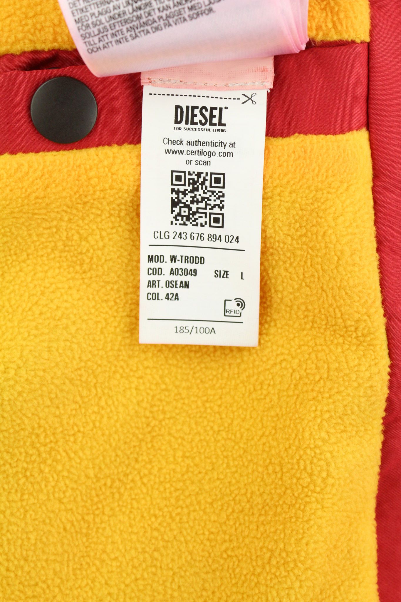 Diesel W-TRODD L Oversized Fleece Lined Hooded Zip Jacket 40062 Size US L / EU 52-54 / 3 - 5 Thumbnail