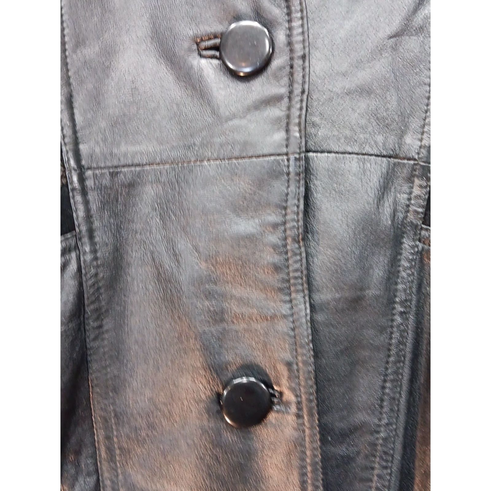 Bell VINTAGE Greg Bell Women's Leather Trench Coat M Black Paisley Leather 80s-90s Coat Womens 44" Chest 46" Hem Black Size M / US 6-8 / IT 42-44 - 7 Thumbnail