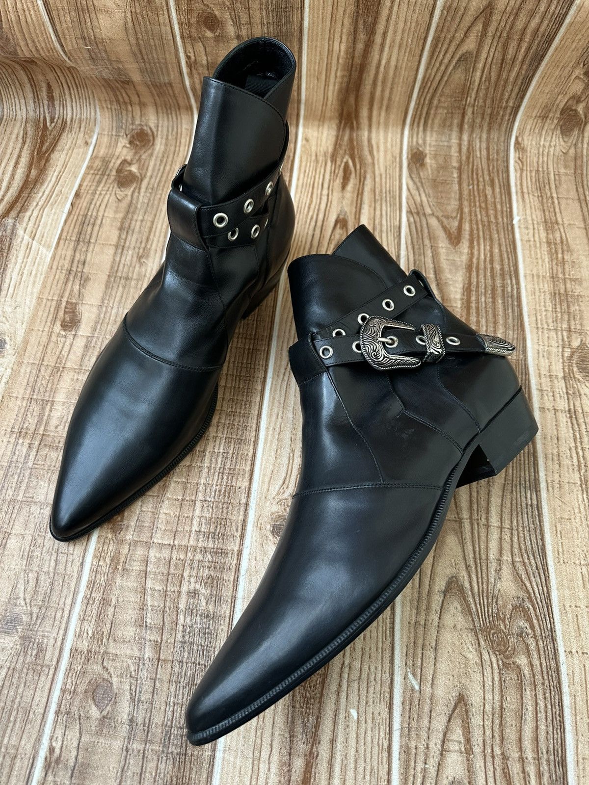 Saint Laurent Paris Hedi Slimane Western Buckle Duckies Boots Size US 10 / EU 43 - 2 Thumbnail