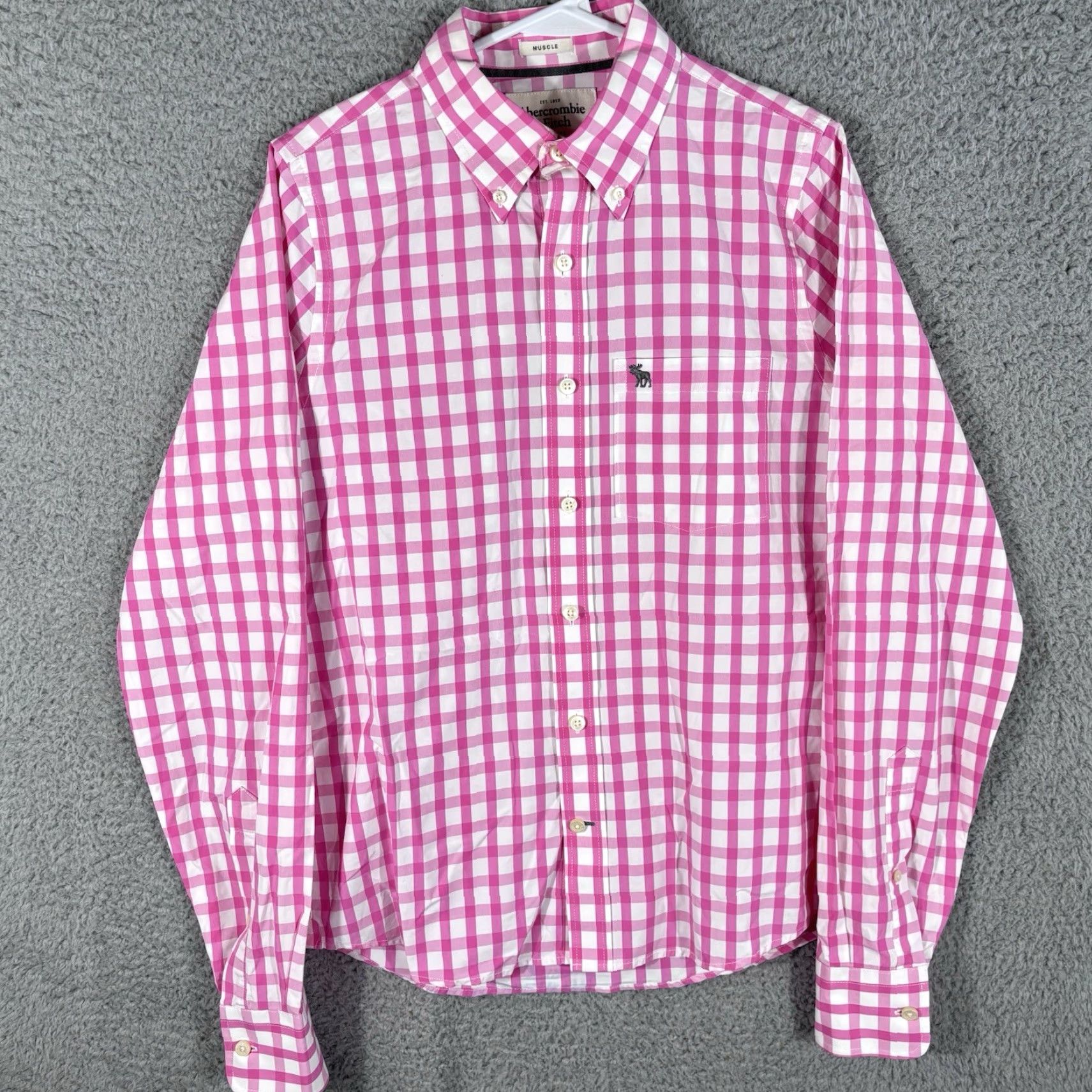 Abercrombie & Fitch Abercrombie & Fitch Button-Down Shirt Mens M Pink White Checkered Button-Up Pocketed Cotton Casual Size US M / EU 48-50 / 2 - 3 Thumbnail