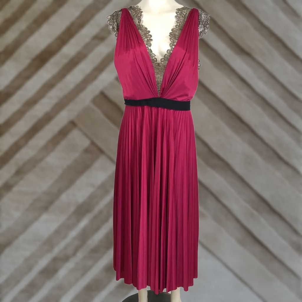 Vintage Catherine Deane Dress Womens 10 Pink WOMEN FUSHSIA SLEEVELESS NECK PLEATED MIDI Size L / US 10 / IT 46 - 1 Thumbnail