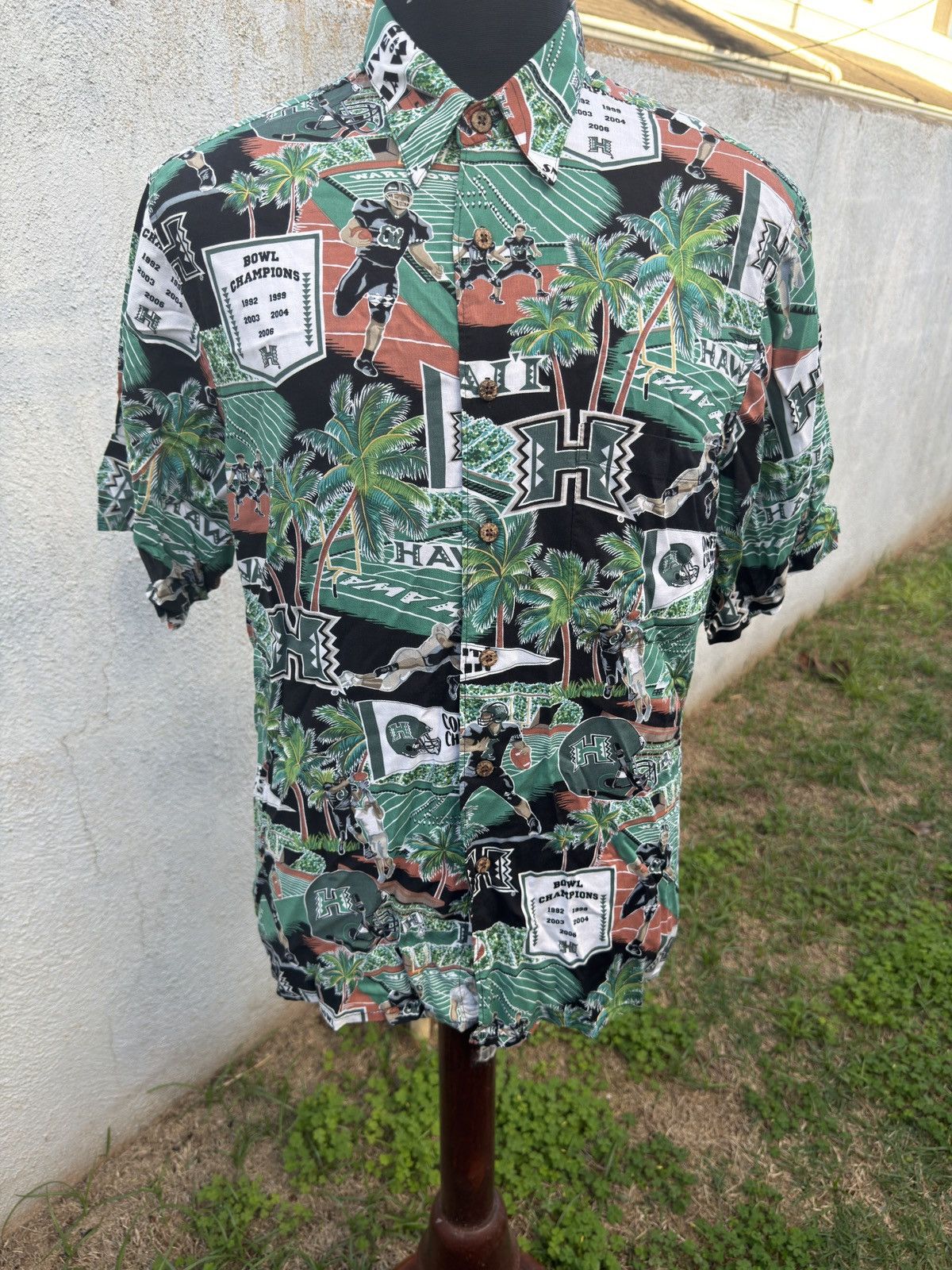 Reyn Spooner Reyn Spooner Men's L Green Hawaiian University of Hawaii Size US L / EU 52-54 / 3 - 1 Thumbnail