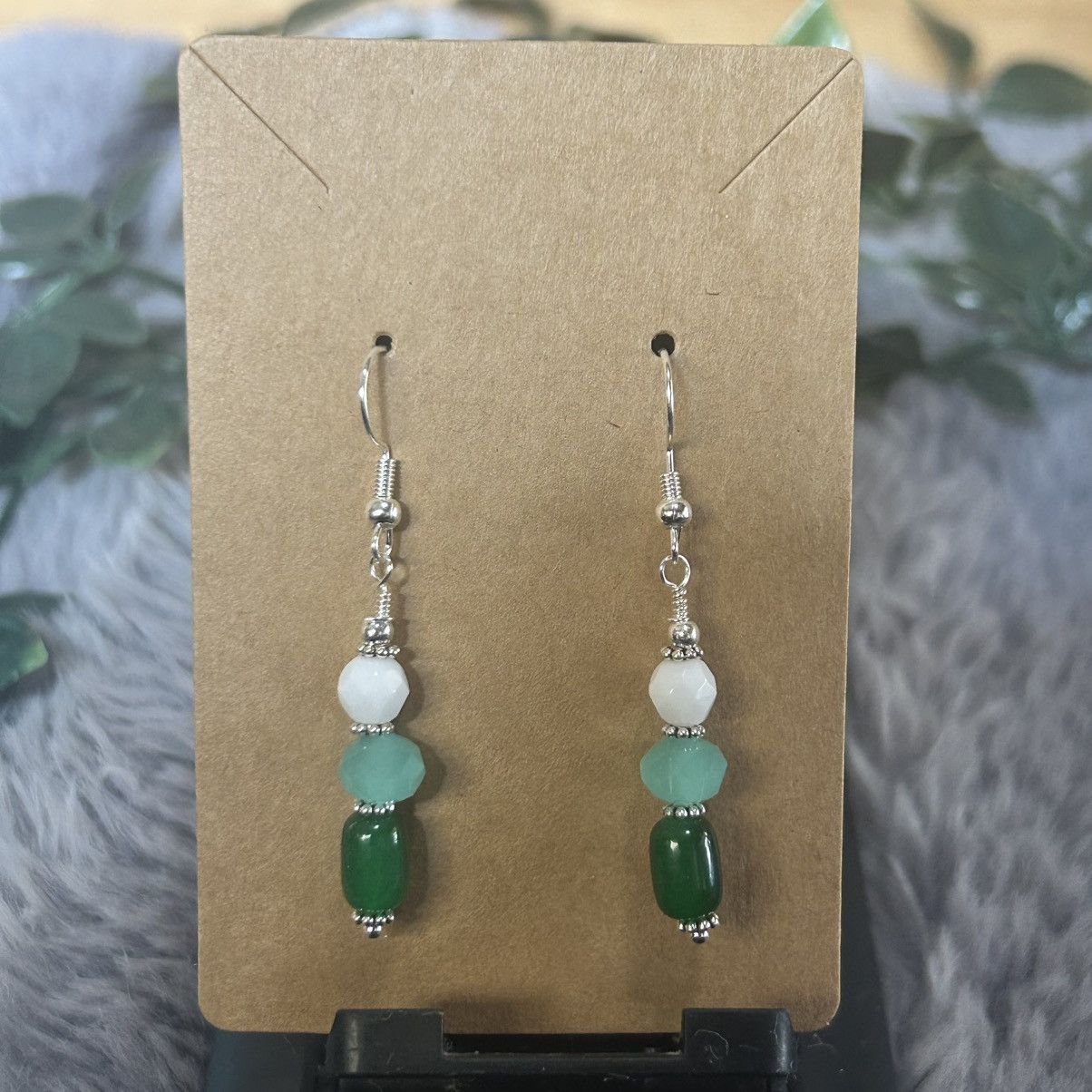 Handmade Handcrafted cat eye glass barrel milk glass crystal earrings Size ONE SIZE - 2 Thumbnail