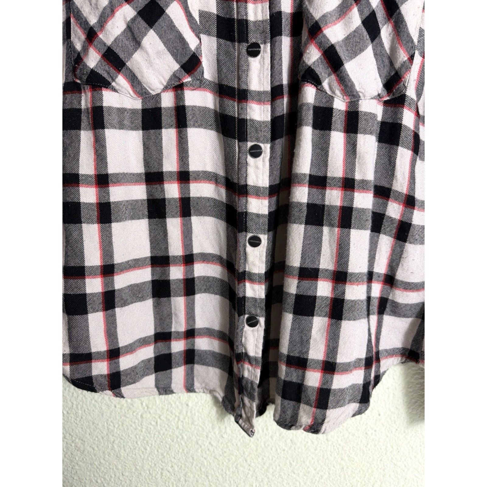 Sanctuary Sanctuary Women’s Medium Long Sleeve Snap Button Shirt Plaid Beige Black Size M / US 6-8 / IT 42-44 - 7 Thumbnail
