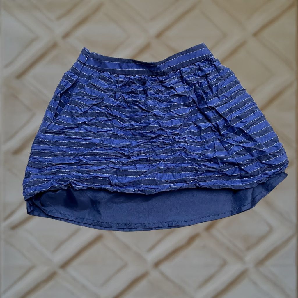 J.Crew J.CREW Blue Striped A-Line Skirt Womens 00 Knee Length Lined Pockets Silk Blend Size 24" / US 00 / IT 34 - 1 Thumbnail