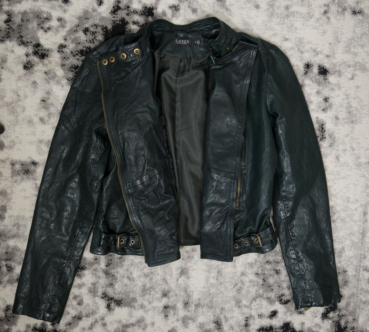 Rare Lauren Ralph Lauren Dark Green Leather Biker Jacket