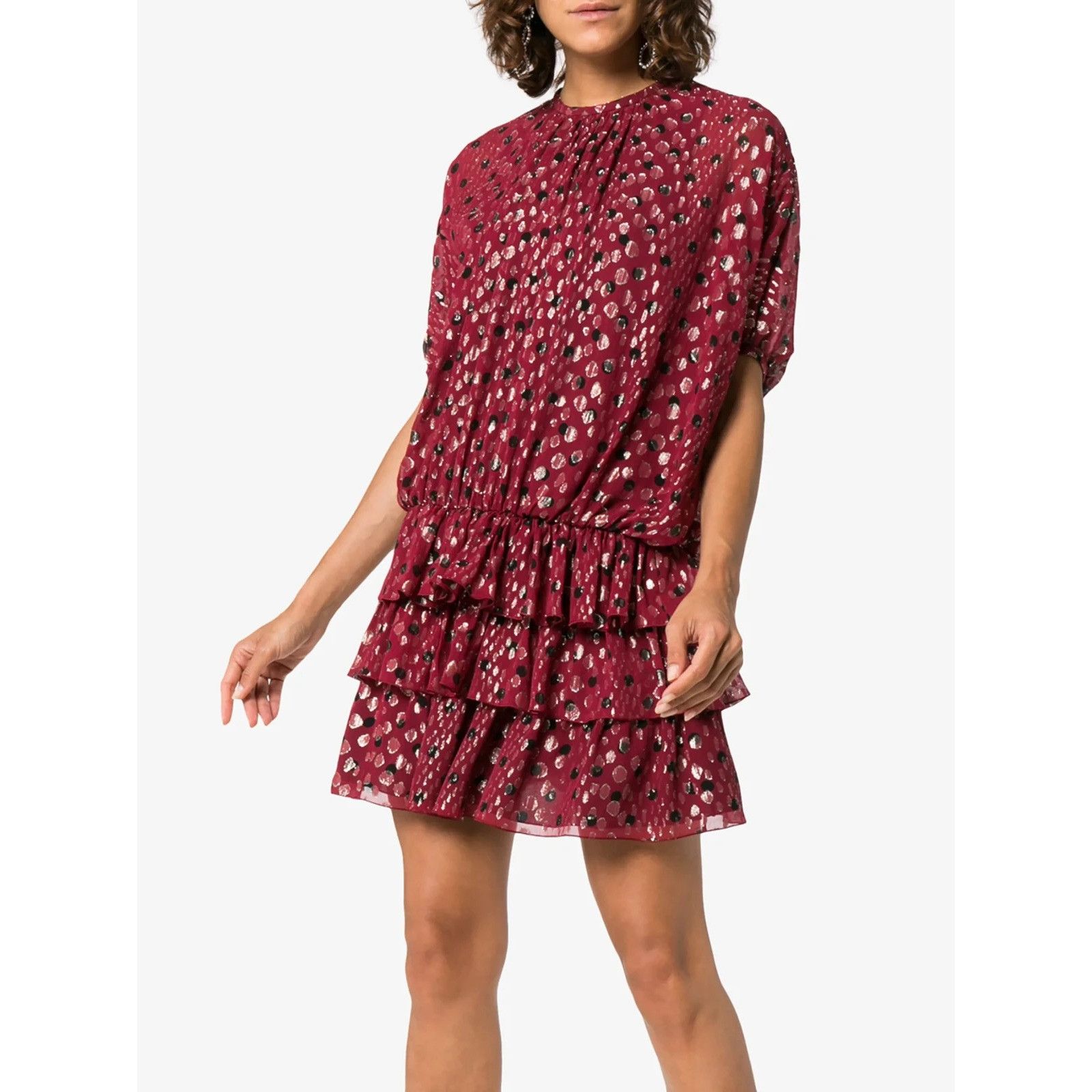 Saint Laurent Paris Saint Laurent Recent Polka Dot Women's Purple Red Silk Tiere Size M / US 6-8 / IT 42-44 - 1 Thumbnail
