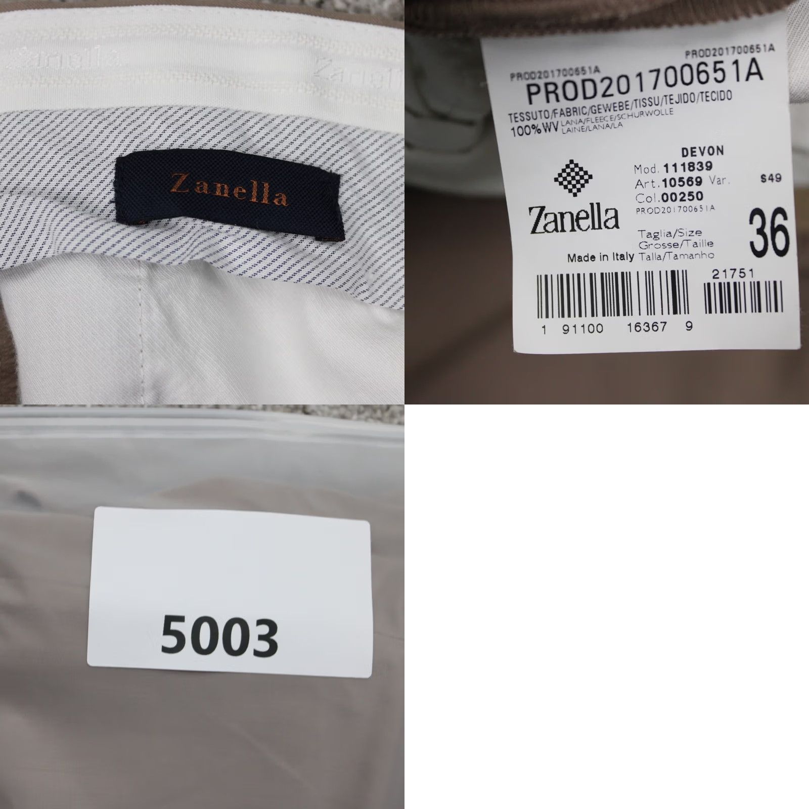 Zanella Zanella Dress Pants Mens 36 Beige 100% Wool Flat Front Inseam 26" Regular Rise Business Casual Formal Workwear Mens Beige Wool Flat Front Pants Size US 36 / EU 52 - 9 Thumbnail