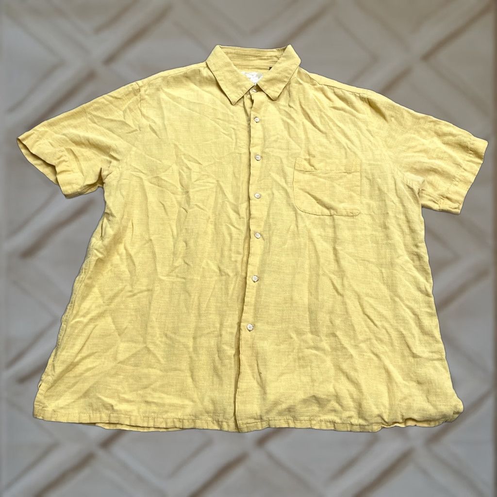 Tasso Elba VINTAGE Tasso Elba Linen Silk Button-Down Shirt Men XL Yellow Casual Short Sleeve Summer Men's Size US XL / EU 56 / 4 - 1 Thumbnail