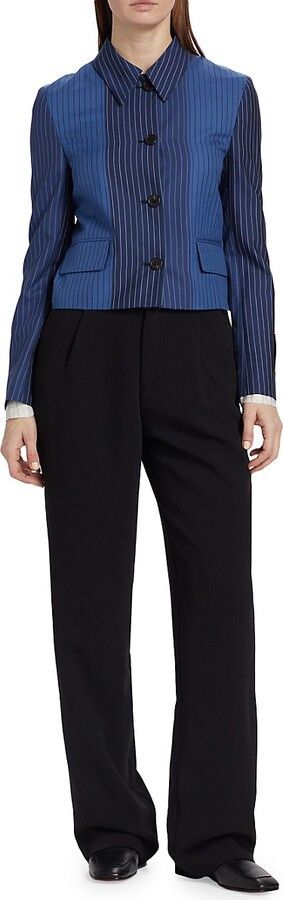 Marni o1f1d3z0525 Pinstriped Wool Cropped Jacket in Blue Size XL / US 12-14 / IT 48-50 - 2 Thumbnail