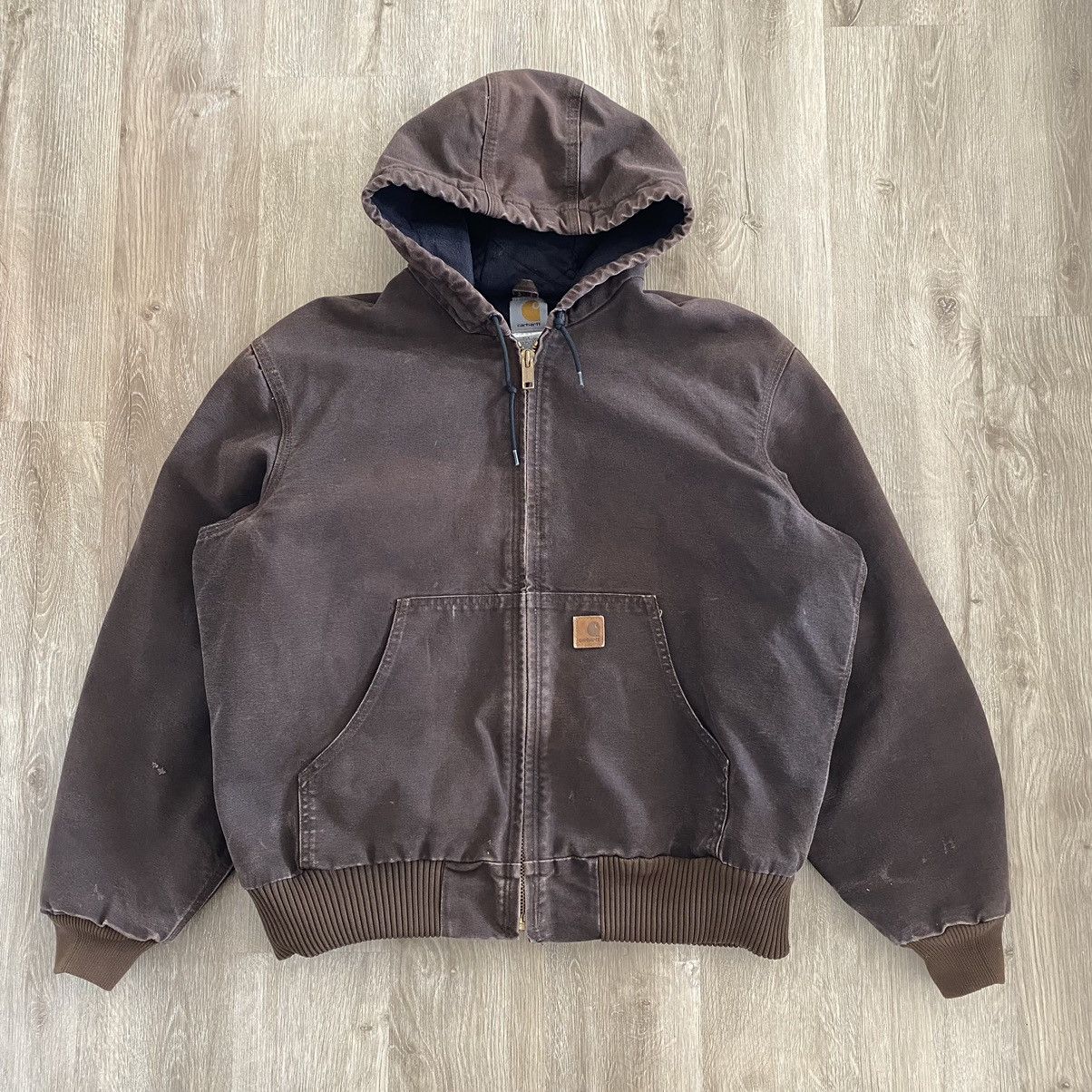 image of Y2K Faded Carhartt Hooded Jacket J130 Dkb in Dark Brown, Men's (Size Large)