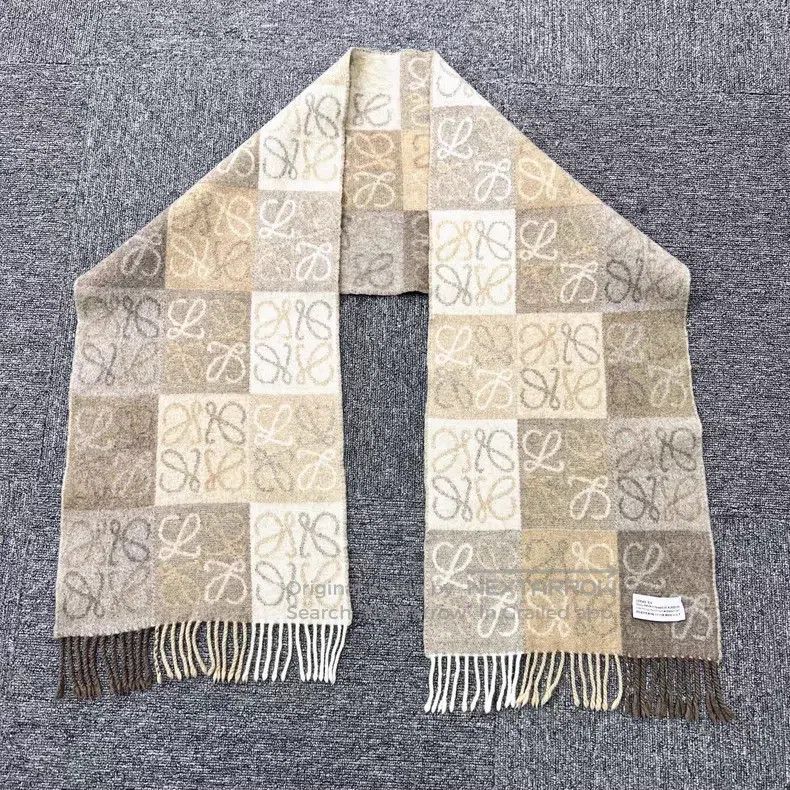 Loewe Loewe Beige checkered plaid wool and cashmere scarf Size ONE SIZE - 3 Thumbnail