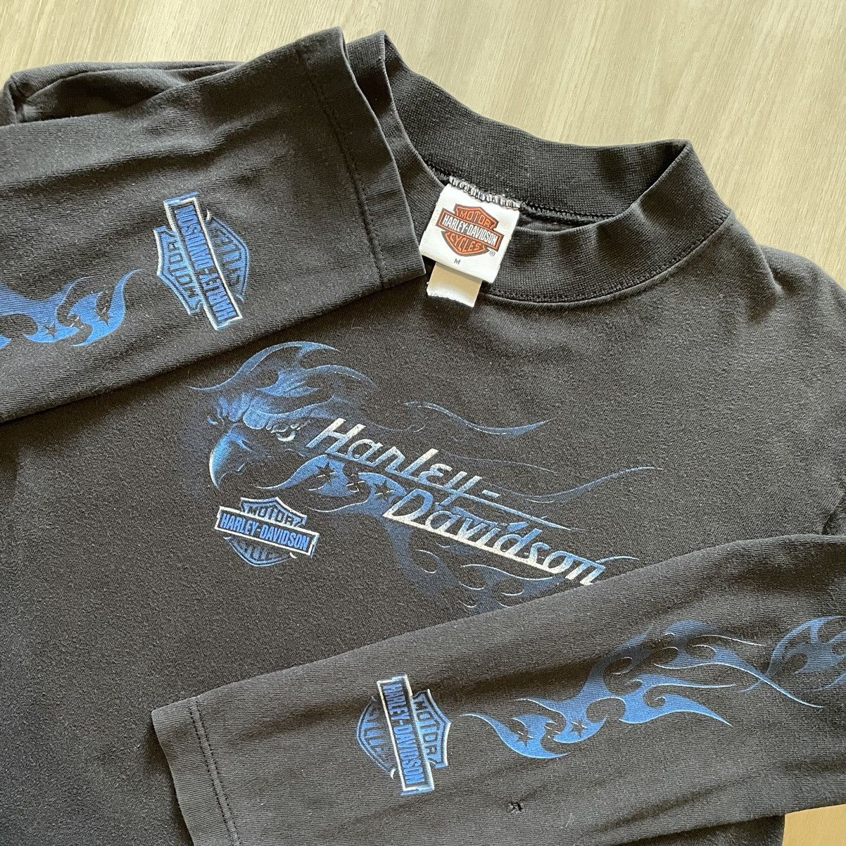 Harley Davidson × Vintage Vintage 90s Harley Davidson Eagle Blue Flames Medium Size US S / EU 44-46 / 1 - 3 Thumbnail