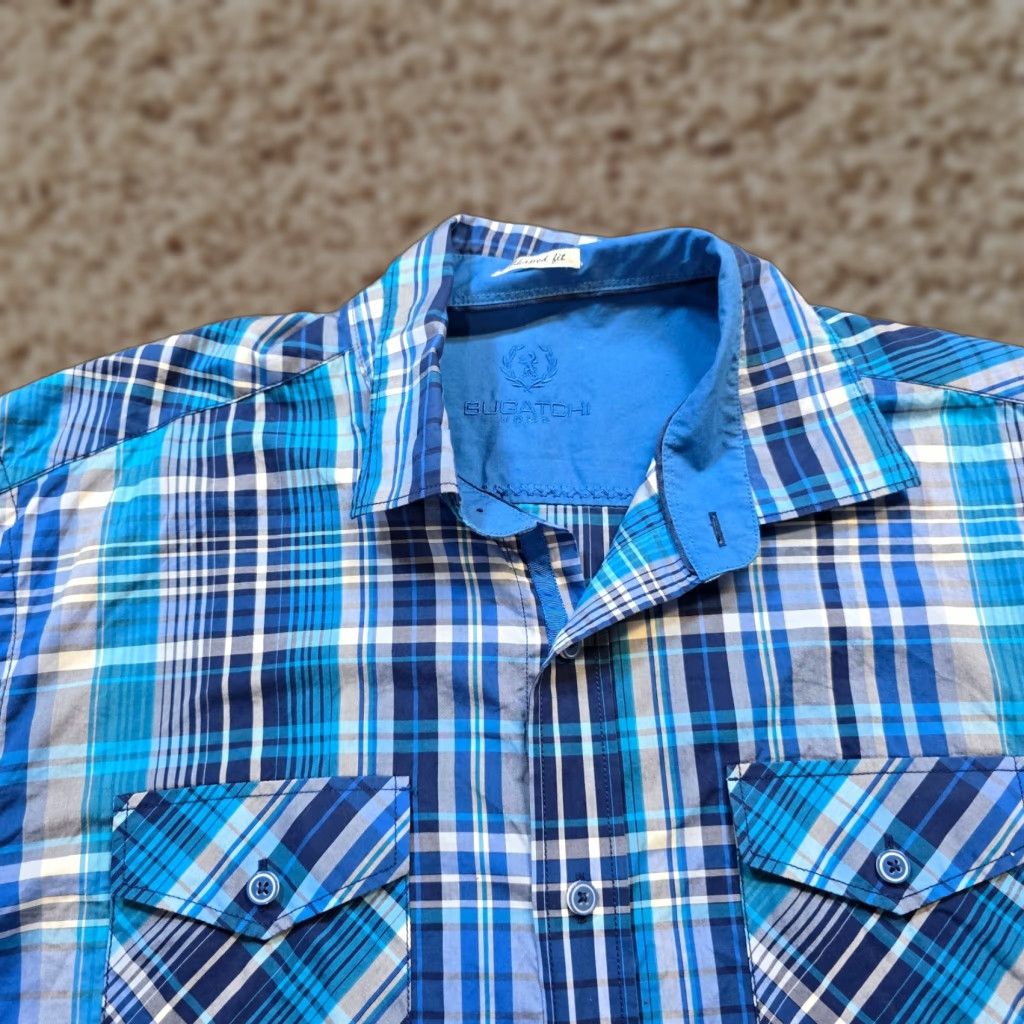 BUGATCHI Bugatchi Shirt Mens Medium Blue Plaid Button Long Sleeve Career Classic Shirt Size US M / EU 48-50 / 2 - 1 Thumbnail