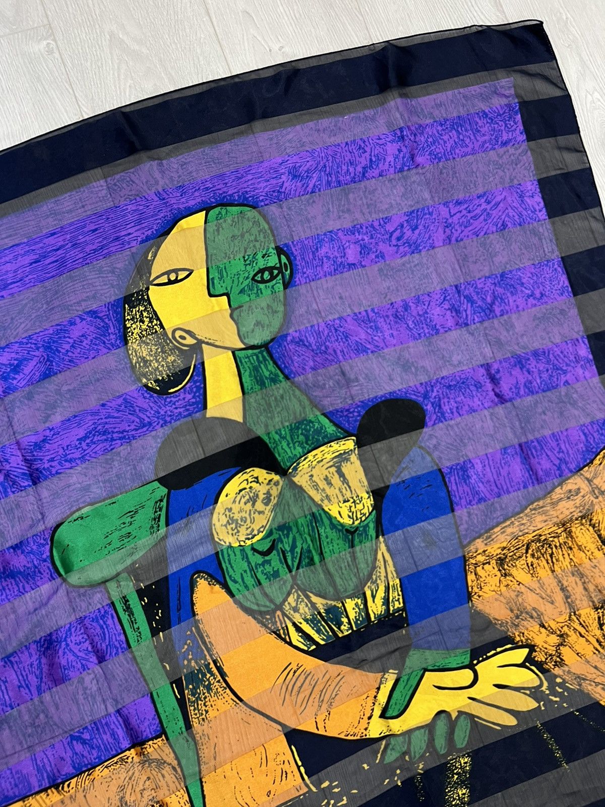 Vintage Vintage 90s Picasso Silk Scarf Art museum purple striped Size ONE SIZE - 2 Thumbnail