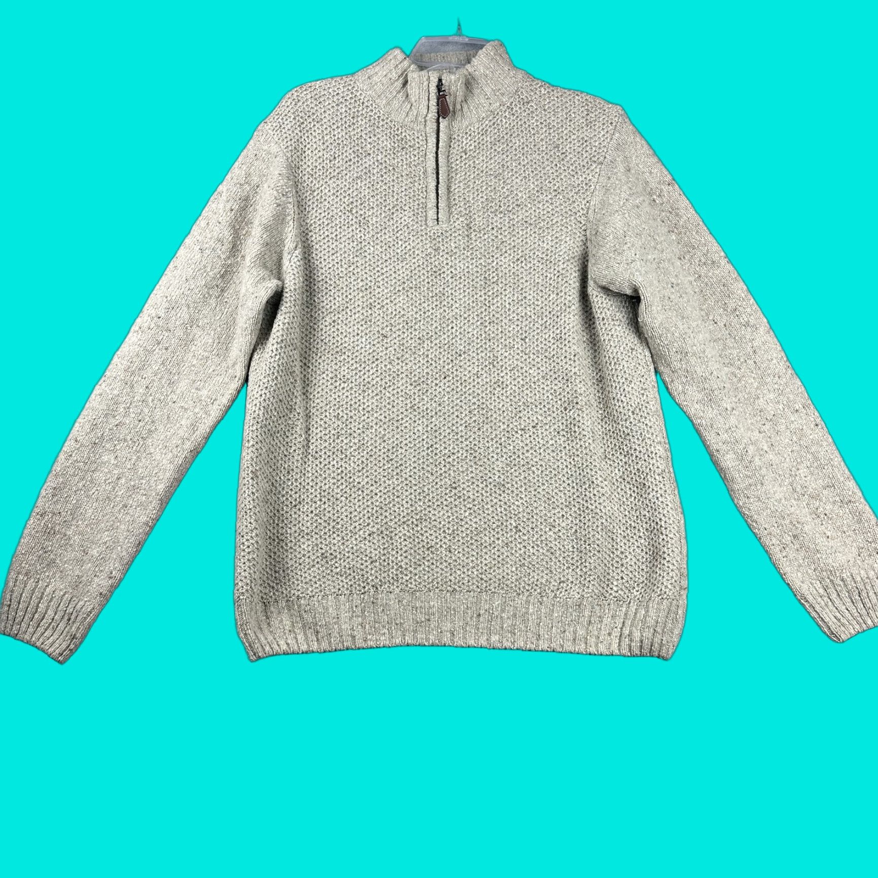 Luca Nobili Sweater Mens Large Beige Wool Blend Half Zip Pullover Made in Italy
