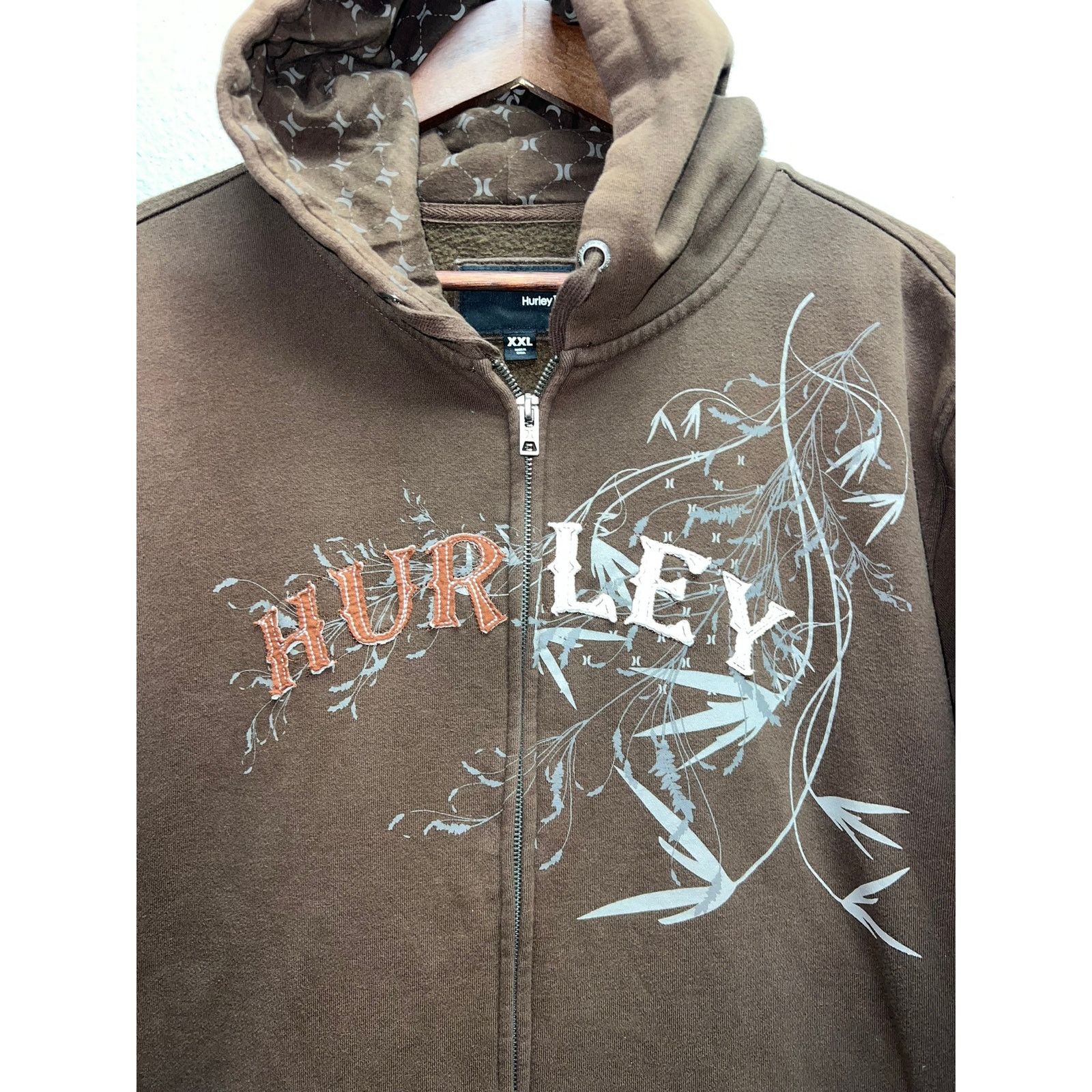 Vintage Y2K Hurley Zip Up Hoodie Brown Fleece Lined Surf Grunge 2X Size US XXL / EU 58 / 5 - 2 Thumbnail