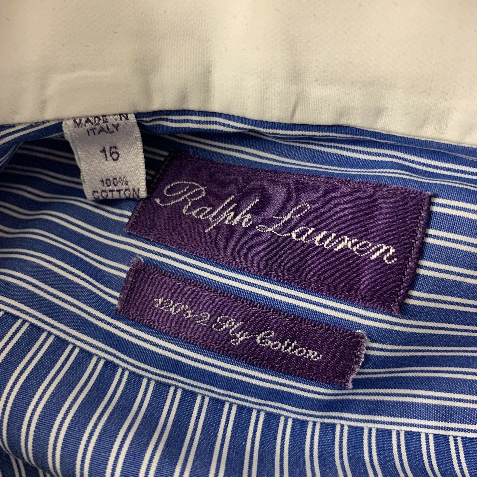 Ralph Lauren Blue White Stripe Cotton French Cuff Long Sleeve Shirt Size US L / EU 52-54 / 3 - 4 Thumbnail
