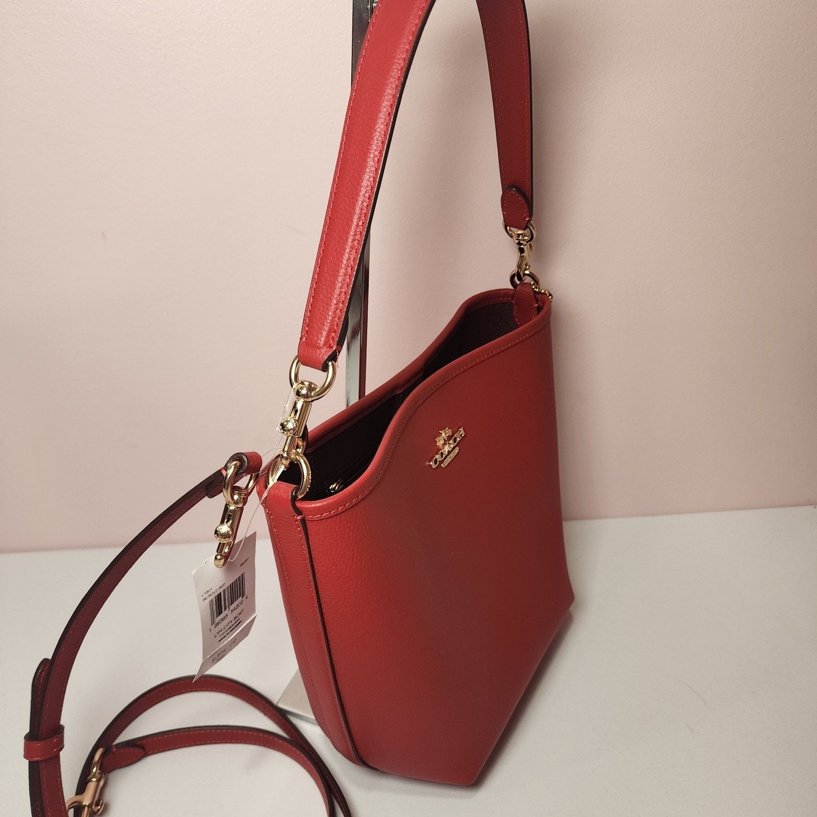 Coach NWT COACH CT801 City Bucket Leather Bag Purse Bold Red/ Gold Size ONE SIZE - 5 Thumbnail