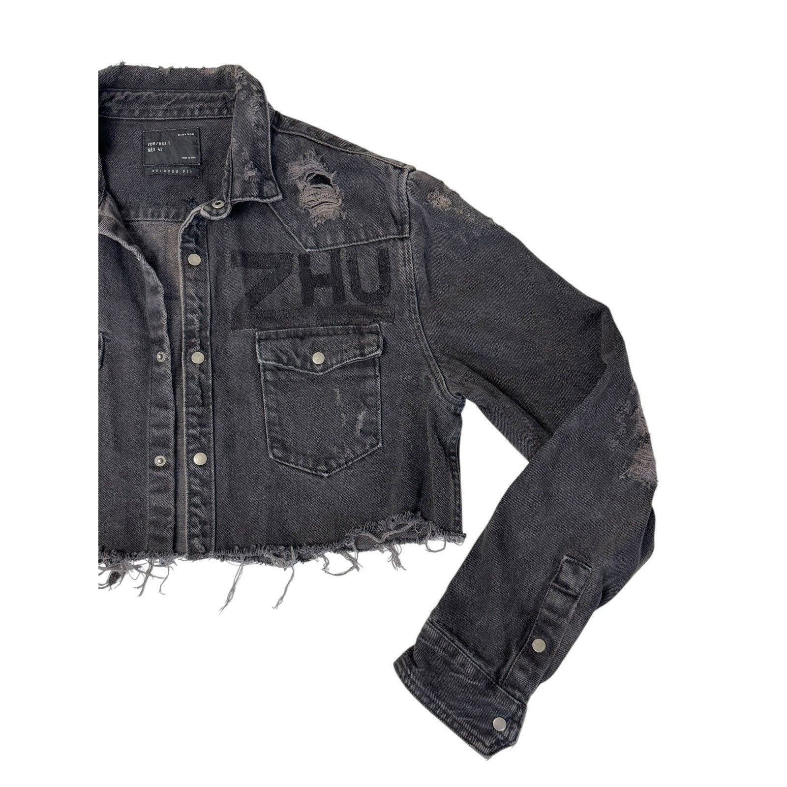 Zara Steven ZHU Deep House Electronic Music Upcycled Denim Jacket Size L / US 10 / IT 46 - 8 Thumbnail