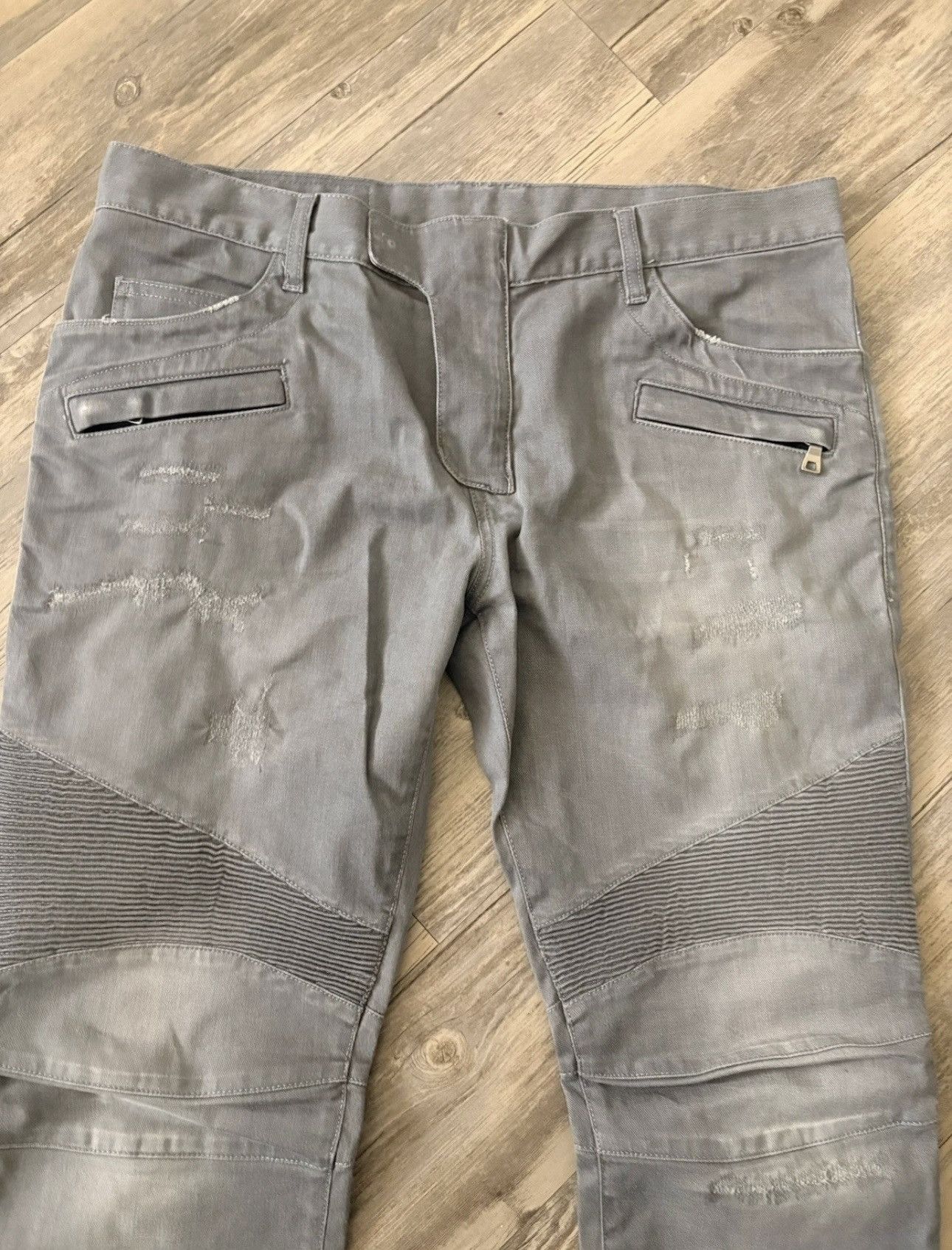 Balmain Balmain Grey Biker Denim Jeans Size US 36 / EU 52 - 2 Thumbnail
