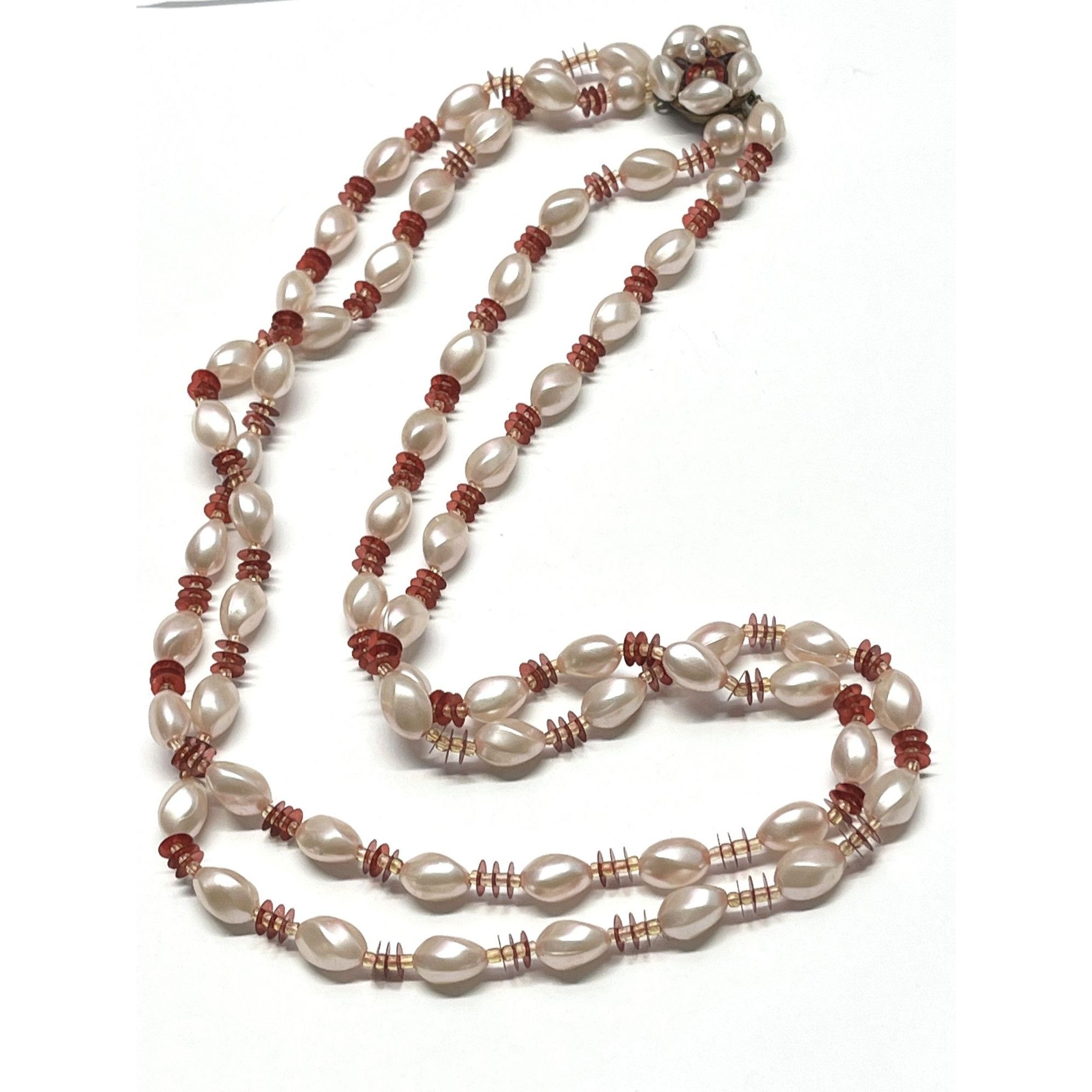 Vintage pink red beaded Japan necklace