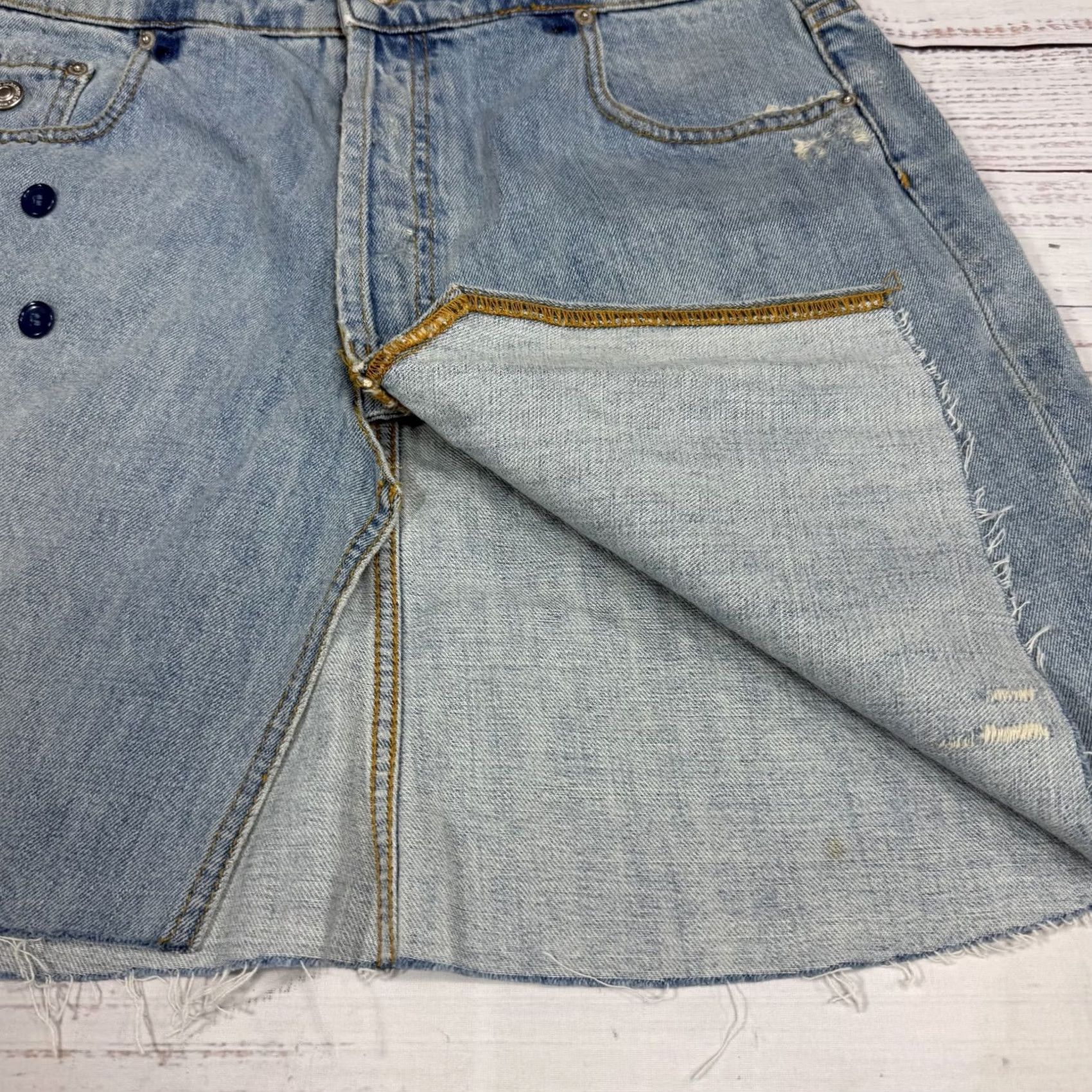 Zara Zara Blue Mini Skirt Denim Asymmetric Raw Hem S NWT Women Skirt - Cotton Distressed 90s? Size 28" / US 6 / IT 42 - 5 Thumbnail