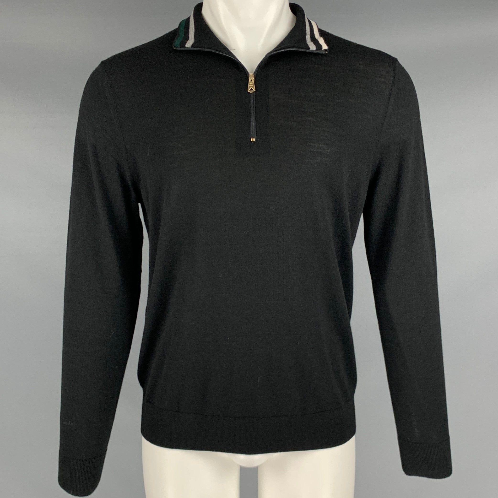 image of Paul Smith Black Knit Merino Wool Half Zip Pullover, Men's (Size Medium)