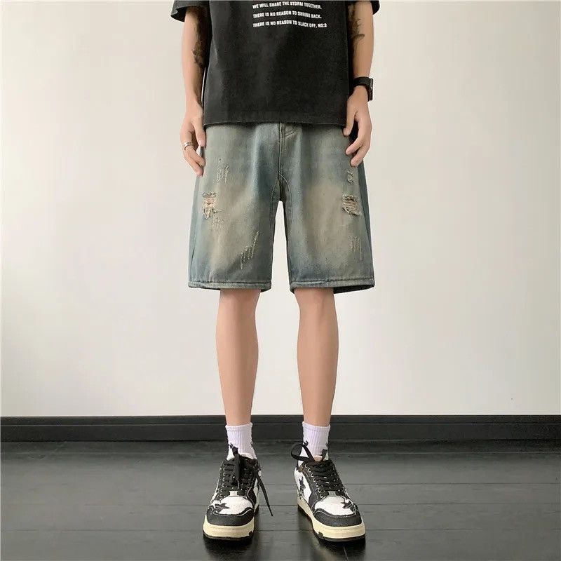 Japanese Brand × Jean Retro straight distressed shorts y2k Size US 32 / EU 48 - 1 Thumbnail